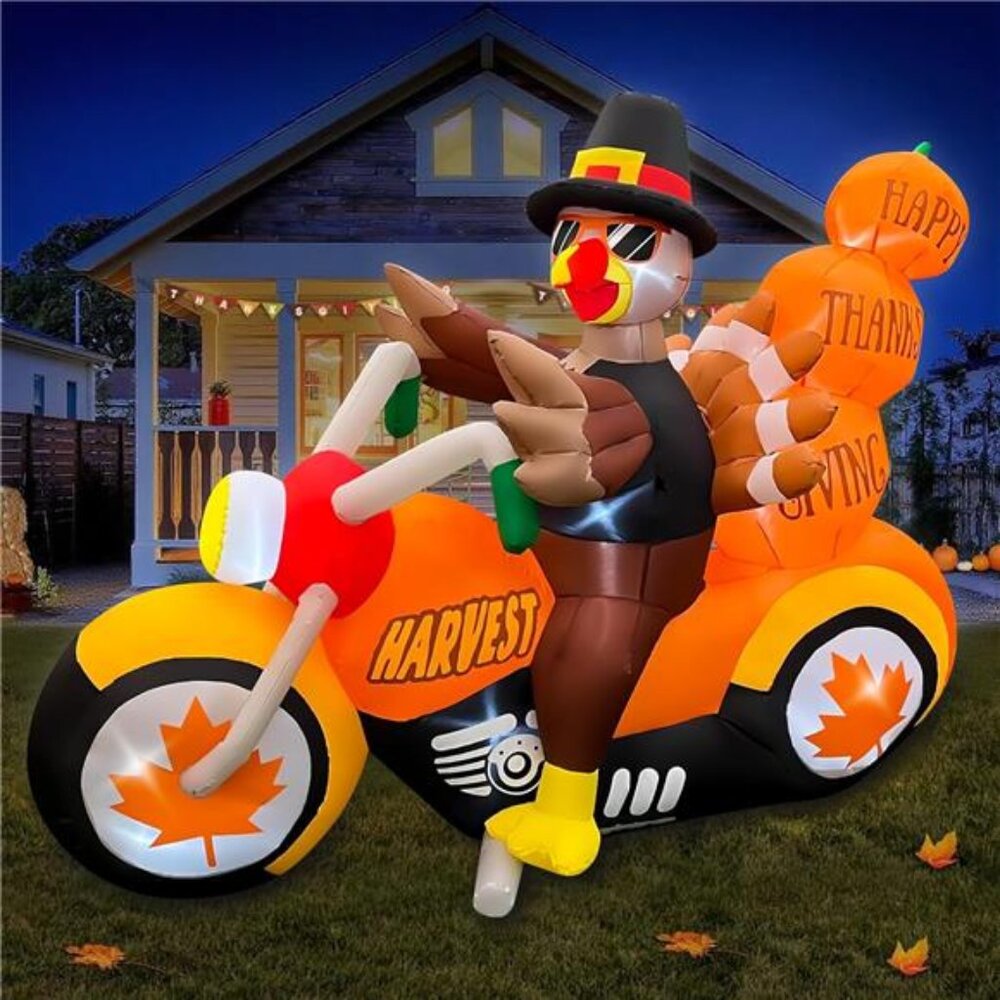 6.5 FT Thanksgiving Inflatable Turkey Riding Motorcycle - Picture 5 of 7
